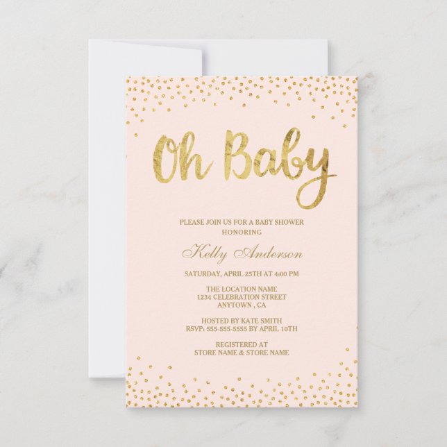 Blush Pink and Gold Baby Shower Invitations (Front)