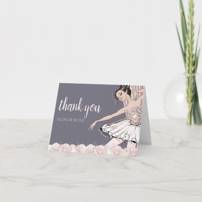 Blush Pink and Gold Ballerina Thank You Card (Front)
