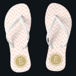 Blush Pink and Gold Chevron Monogram Flip Flops<br><div class="desc">Custom printed flip flop sandals with a stylish modern chevron pattern and your custom monogram or other text in a circle frame. Click Customise It to change text fonts and colours or add your own images to create a unique one of a kind design!</div>
