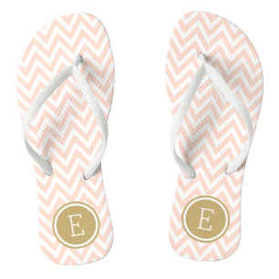 Blush Pink and Gold Chevron Monogram Flip Flops