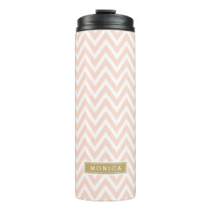 Blush Pink and Gold Chevron Monogram Thermal Tumbler