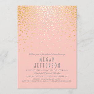 blush pink and gold confetti bridal shower invitation