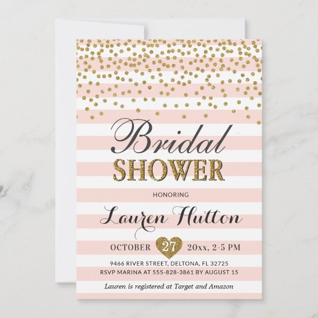 Blush Pink and Gold Confetti Chic Bridal Shower Invitation (Front)
