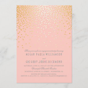 blush pink and gold confetti engagement party invitation