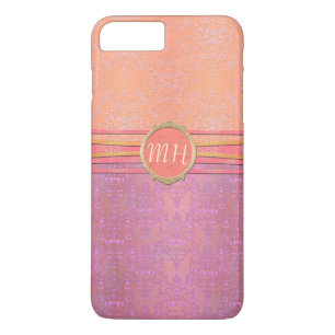 Blush Pink and Gold Damask Custom Monogram Pattern iPhone 8 Plus/7 Plus Case