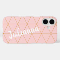 Blush Pink and Gold Diamond Grid Line Personalised
