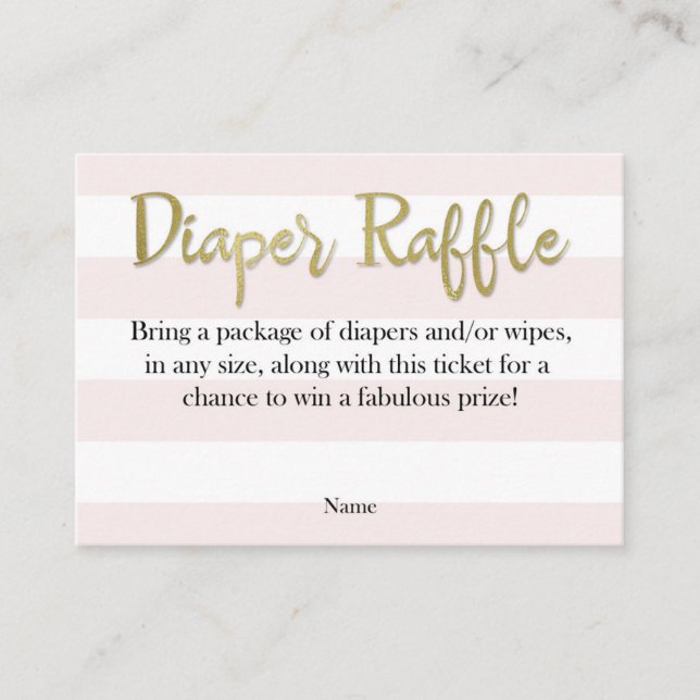 Blush Pink and Gold Diaper Raffle Cards (Front)