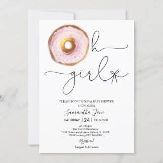 Blush Pink and Gold Doughnut Oh Girl Baby Shower Invitation