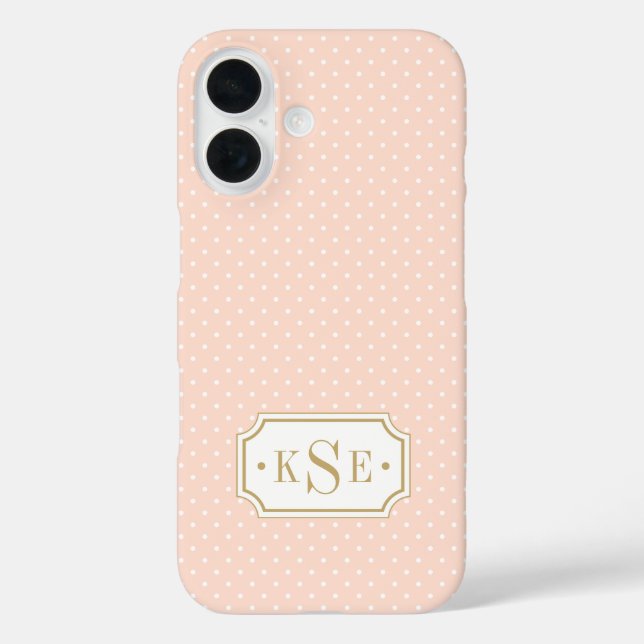 Blush Pink and Gold Elegant Dots Monogram Case-Mate iPhone Case (Back)