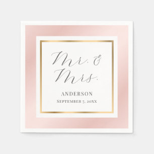 Blush Pink and Gold Elegant Modern Script Wedding Napkin