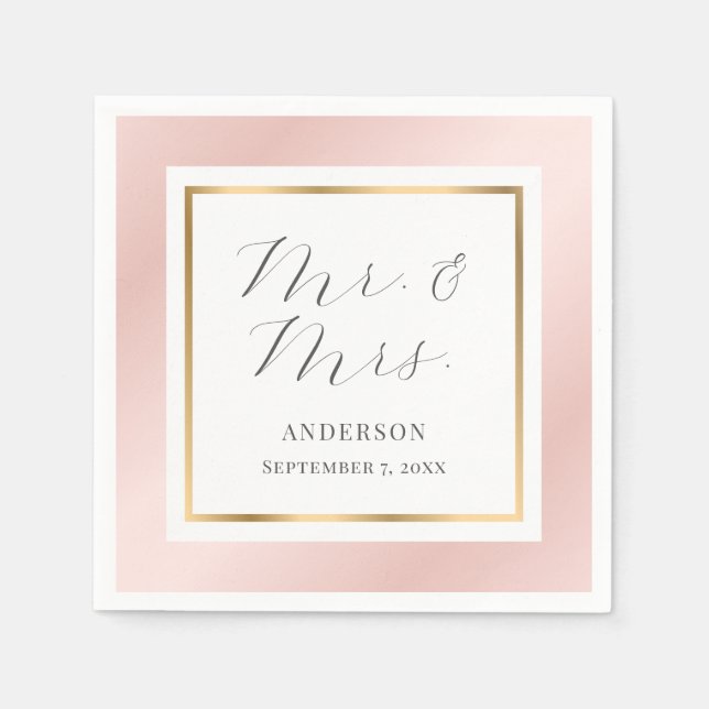 Blush Pink and Gold Elegant Modern Script Wedding Napkin (Front)