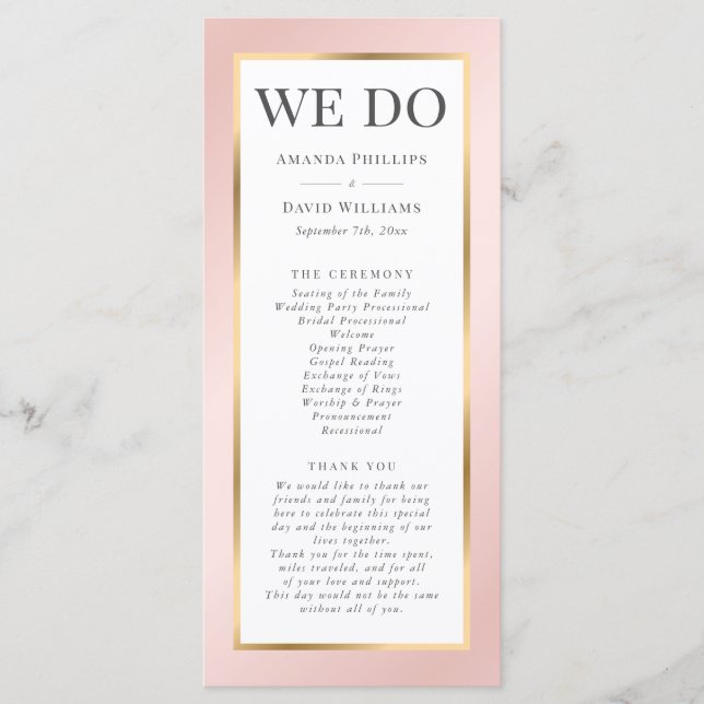 Blush Pink and Gold Elegant Modern Wedding Programme (Front)