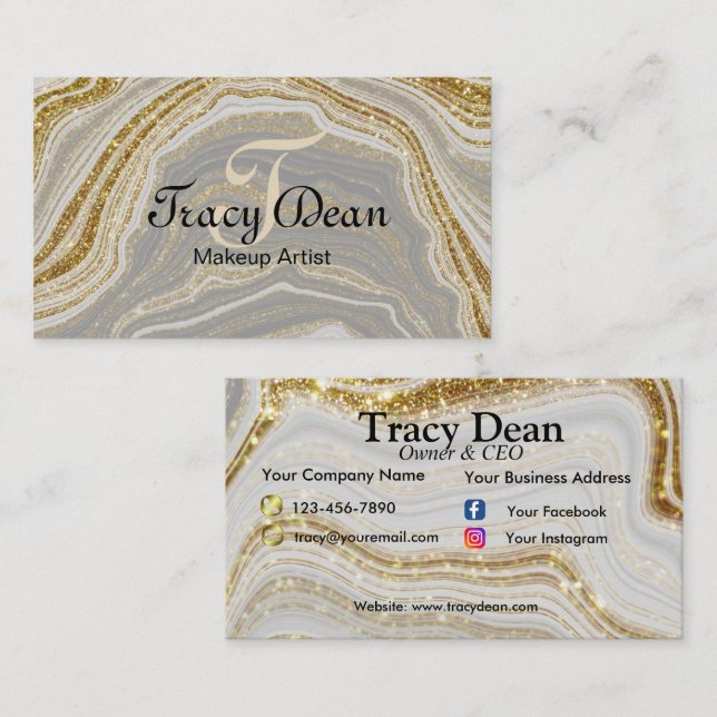 Blush Pink and Gold Faux Glitter Business Card (Front/Back)