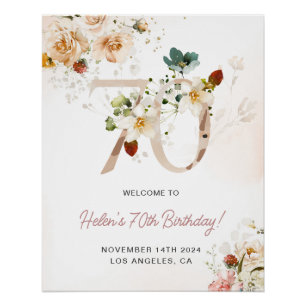 Blush Pink and Gold Floral 70th Birthday Welcome Poster