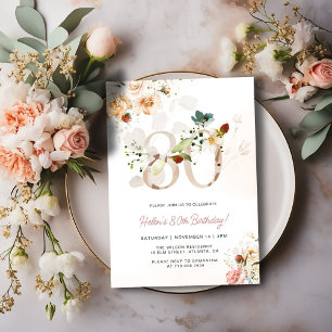Blush Pink and Gold Floral 80th Birthday Invite