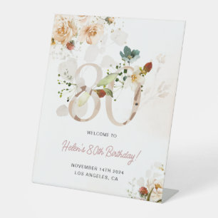 Blush Pink and Gold Floral 80th Birthday Welcome Pedestal Sign