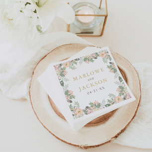 Blush Pink and Gold Floral Boho Wedding Monogram Napkin