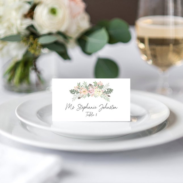 Blush Pink and Gold Floral Boho Wedding Monogram Place Card (Creator Uploaded)