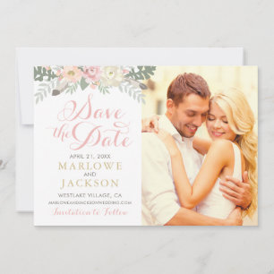 Blush Pink and Gold Floral Boho Wedding Photo Save The Date