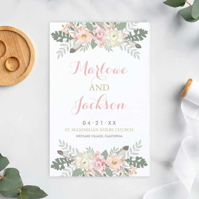 Blush Pink and Gold Floral Boho Wedding Programs (Creator Uploaded)