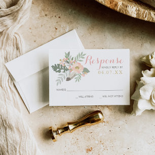 Blush Pink and Gold Floral Boho Wedding RSVP Card