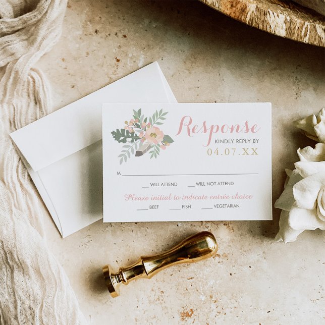 Blush Pink and Gold Floral Boho Wedding RSVP Card (Creator Uploaded)