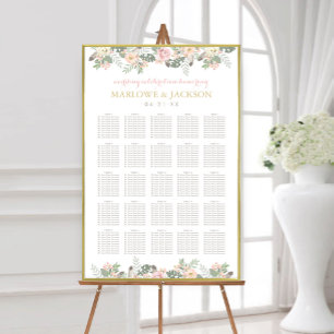 Blush Pink and Gold Floral Boho Wedding Seating Poster