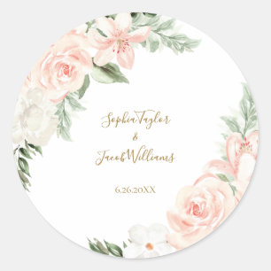 Blush Pink and Gold Floral Botanical Wedding Classic Round Sticker