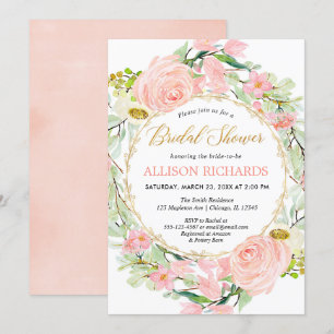 Blush pink and gold floral bridal shower invitation