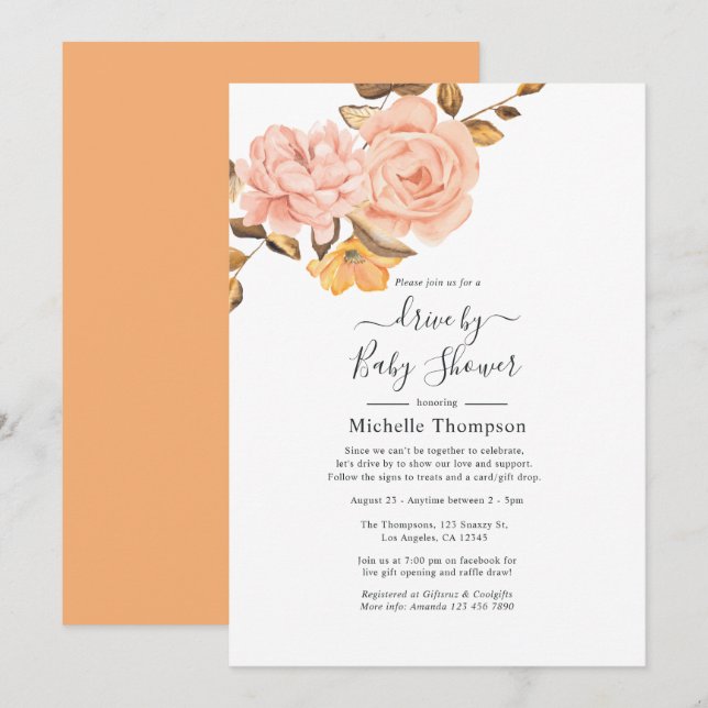 Blush Pink and Gold Floral Drive By Shower Invitation (Front/Back)