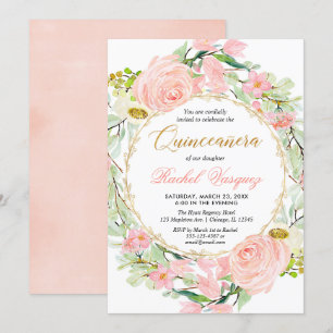 Blush pink and gold floral Quinceanera Invitation