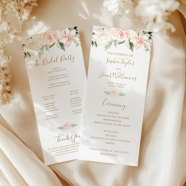 Blush Pink and Gold Floral Wedding Ceremony Programme (Creator Uploaded)