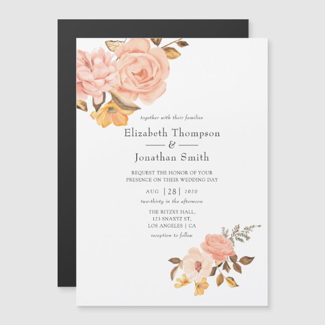Blush Pink and Gold Floral Wedding Magnetic Invitation (Front/Back)