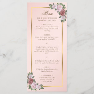 Blush Pink and Gold Floral Wedding Menu