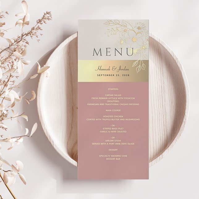 Blush Pink and Gold Floral Wedding Menu (Creator Uploaded)