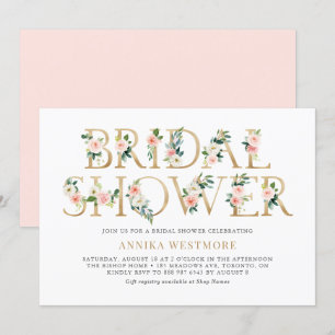 Blush Pink and Gold Foil Floral Girl Bridal Shower Invitation
