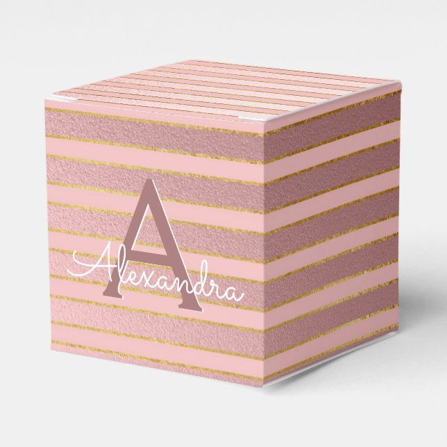 Blush Pink and Gold Foil Monogram - Add Your Name Favour Box (Front Side)