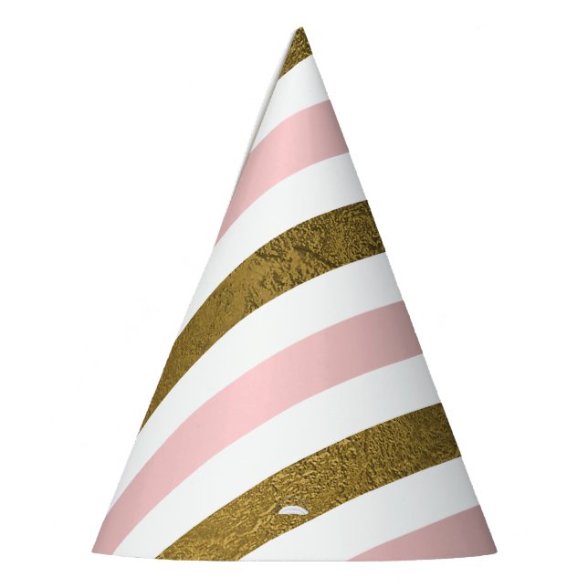Blush Pink and Gold Foil Stripe Birthday Party Party Hat (Left)