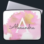 Blush Pink and Gold Foil Wash Girly Laptop Sleeve<br><div class="desc">Blush Pink and Gold Foil Modern and Elegant Monogram Laptop Case. This case can be customised to include your initial and first name. If you would like matching items then please contact the designer.</div>