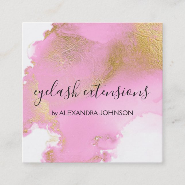 Blush Pink and Gold Foil Wash Girly Square Business Card (Front)