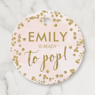 Blush Pink and Gold Glitter Baby Shower Pop it Favour Tags