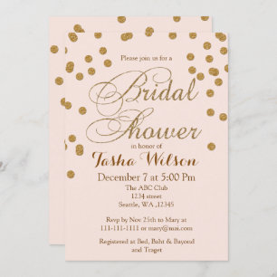 Blush Pink and Gold Glitter Bridal Shower Invite