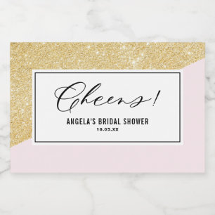 Blush Pink and Gold Glitter Cheers Bridal Shower Sparkling Wine Label