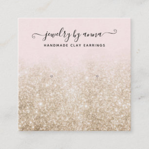 Blush Pink and Gold Glitter Earring Studs Display Square Business Card