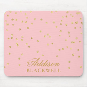 Blush Pink and Gold Glitter Name Template Mouse Mat