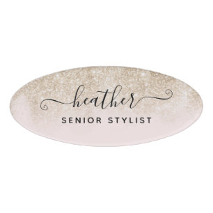 Blush Pink and Gold Glitter Salon Employee Name Tag
