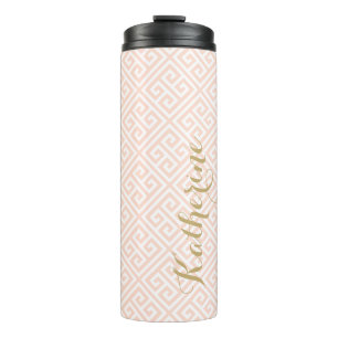 Blush Pink and Gold Greek Key Monogram Thermal Tumbler