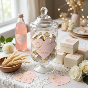 Blush Pink and Gold Heart Wedding Favour Stickers