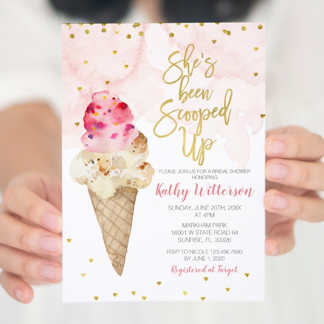 Blush Pink and Gold Ice Cream Bridal Shower Invitation (Creator Uploaded)