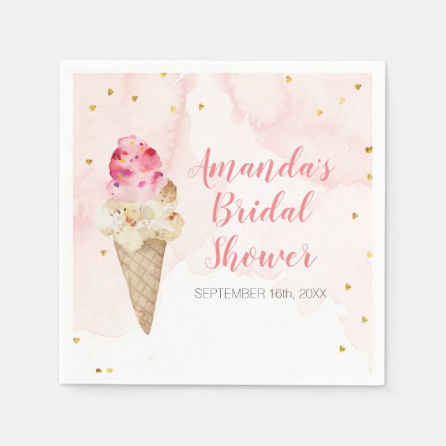 Blush Pink and Gold Ice Cream Bridal Shower Napkin (Front)